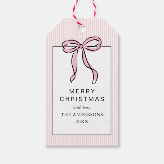 Cute Coquette Pink Bow Merry Christmas Geschenkanhänger (Vorderseite)