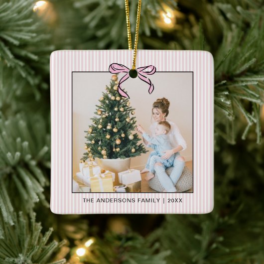 Cute Coquette Pink Bow Photo Christmas Keramikornament (Baum)