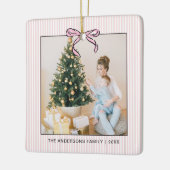 Cute Coquette Pink Bow Photo Christmas Keramikornament (Links)