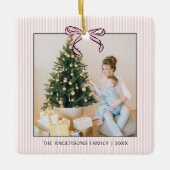 Cute Coquette Pink Bow Photo Christmas Keramikornament (Vorderseite)