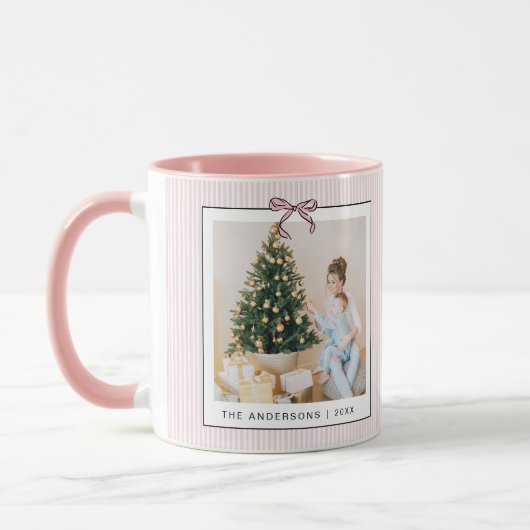 Cute Coquette Pink Bow Photo Christmas Tasse (Links)