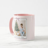 Cute Coquette Pink Bow Photo Christmas Tasse (Vorderseite Links)