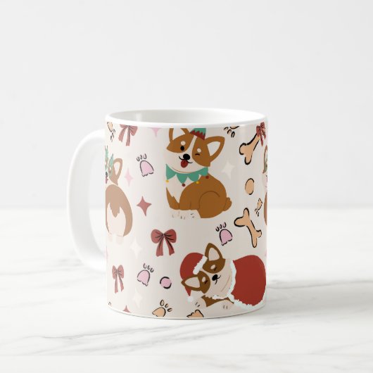 Cute Corgi Christmas Holiday Seamless Pattern Kaffeetasse (Vorderseite Links)