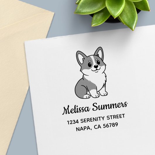 Cute Corgi Dog Address Permastempel