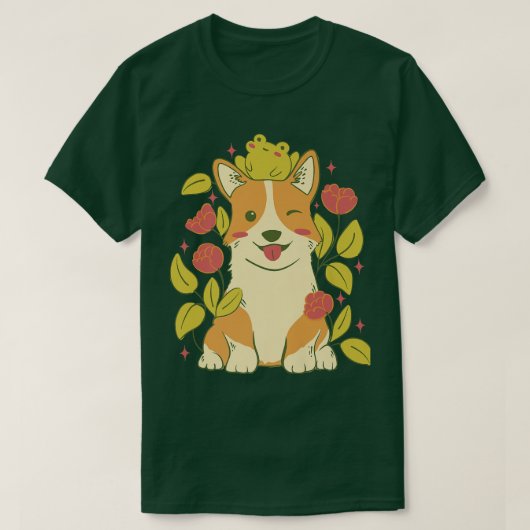 Cute Corgi Dog And Frog-719 T-Shirt (Design vorne)