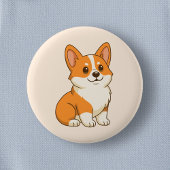 Cute Corgi Dog Beige Button