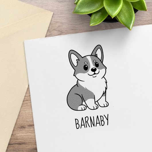 Cute Corgi Dog Custom Name Gummistempel