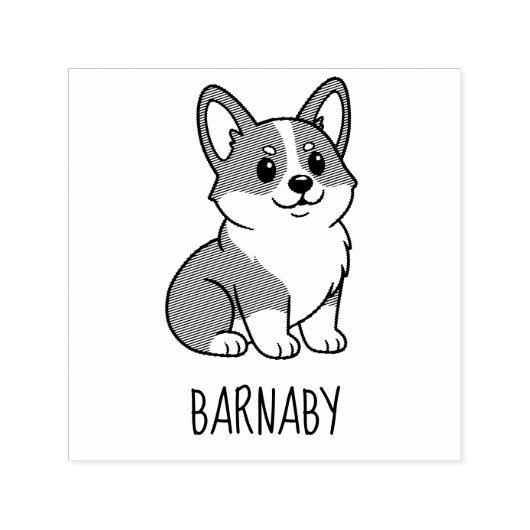 Cute Corgi Dog Custom Name Permastempel (Design)