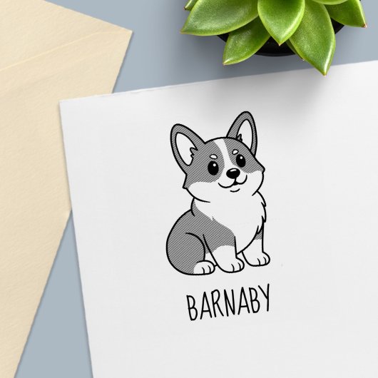 Cute Corgi Dog Custom Name Permastempel
