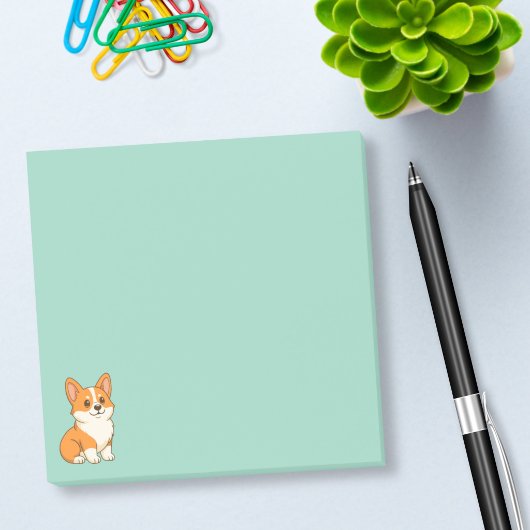 Cute Corgi Dog Green Post-it Klebezettel