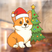 Cute Corgi Dog in a Red Hat with Christmas Tree Fensteraufkleber (Blatt 2)