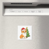 Cute Corgi Dog in a Red Hat with Christmas Tree Magnet (In Situ (Geschirrspüler))
