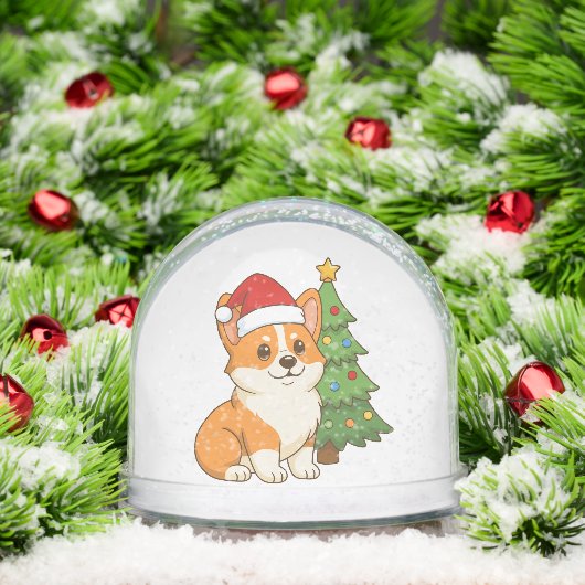 Cute Corgi Dog in a Red Hat with Christmas Tree Schneekugeln (Weihnachten)