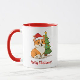 Cute Corgi Dog in a Red Hat with Christmas Tree Tasse