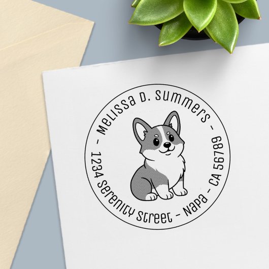 Cute Corgi Dog Round Address Permastempel
