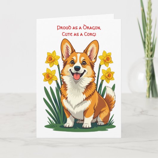Cute Corgi Dog With Daffodils Karte (Vorderseite)