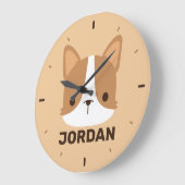 Cute Corgi Dog with Personalized Name Große Wanduhr (Winkel)