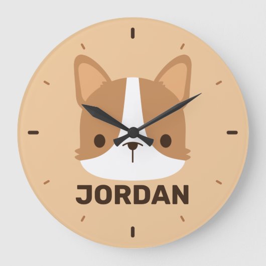 Cute Corgi Dog with Personalized Name Große Wanduhr (Vorderseite)