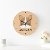 Cute Corgi Dog with Personalized Name Große Wanduhr (Zuhause)