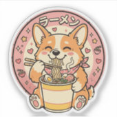Cute Corgi Eating Ramen Kawaii Japanese Noodle  Aufkleber (Vorderseite)