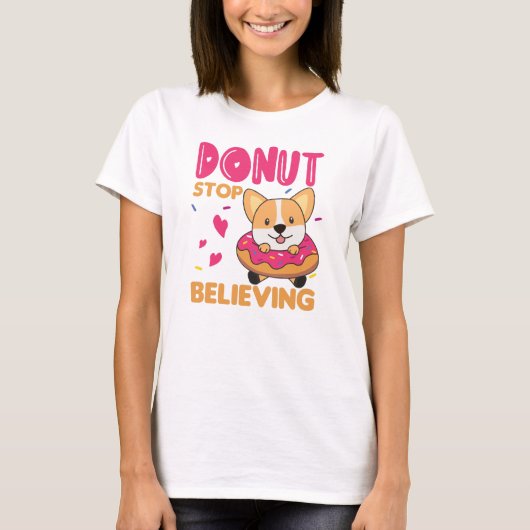 Cute Corgi Funny Animals In Donut Pun Pink T-Shirt (Vorderseite)