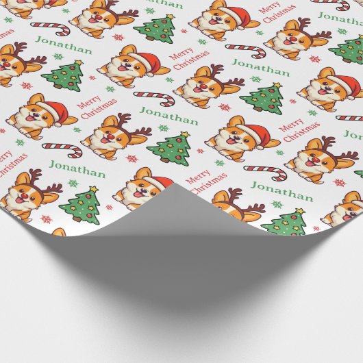 Cute Corgi Puppy Christmas Tree Holidays Geschenkpapier (Ecke)