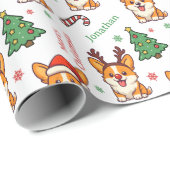 Cute Corgi Puppy Christmas Tree Holidays Geschenkpapier (Rolleneckpunkt)