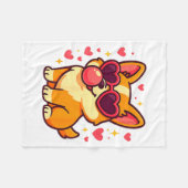 Cute Corgi Valentine Puppy With Heart Sungles Fleecedecke (Vorderseite (Horizontal))