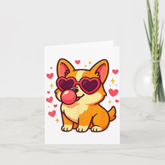 Cute Corgi Valentine Puppy With Heart Sungles Karte (Vorderseite)