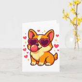 Cute Corgi Valentine Puppy With Heart Sungles Karte (Gelbe Blume)