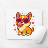 Cute Corgi Valentine Puppy With Heart Sungles  Mousepad (Mit Mouse)