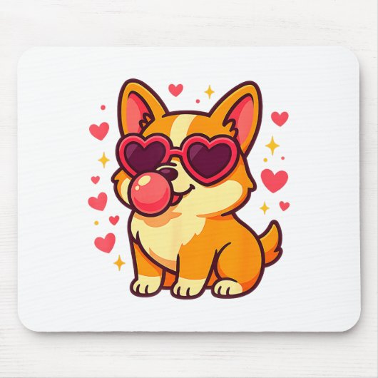 Cute Corgi Valentine Puppy With Heart Sungles  Mousepad (Vorne)