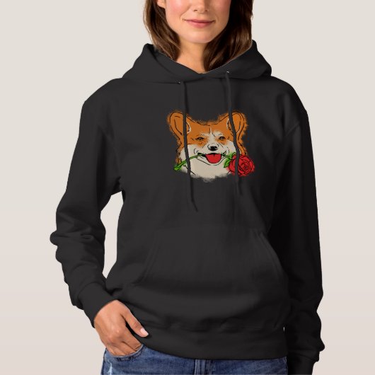 Cute Corgi with a Rose   for Corgi owners Hoodie (Vorderseite)
