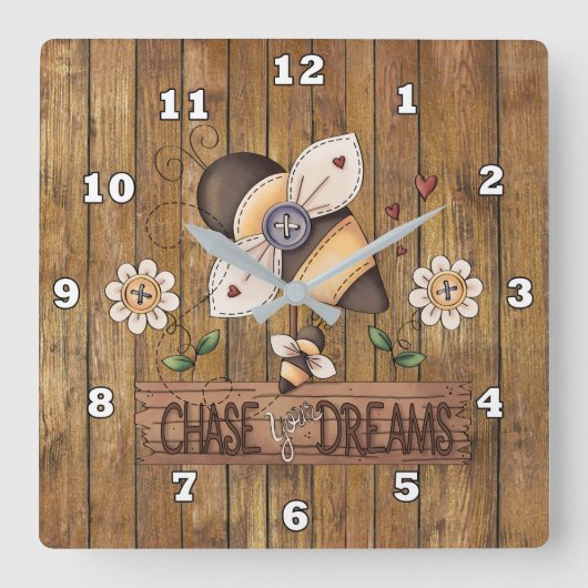 Cute Country bee farmhouse wall decor Quadratische Wanduhr (Vorderseite)