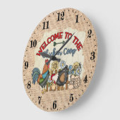 Cute Country chicken coop word art Große Wanduhr (Winkel)
