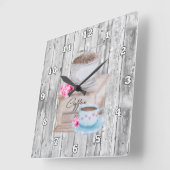 Cute Country coffee bar Quadratische Wanduhr (Winkel)