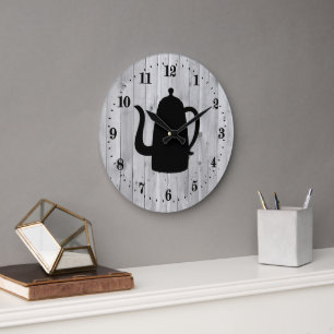 cute Country coffee pot word art Large Clock Große Wanduhr