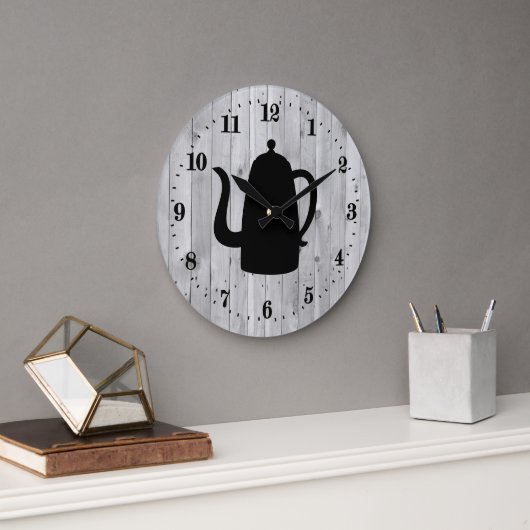 cute Country coffee pot word art Large Clock Große Wanduhr (Büro)