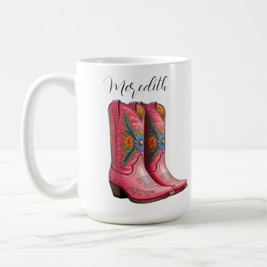 Cute Country Custom Name Pink Cowboy Boots Mug Kaffeetasse (Links)