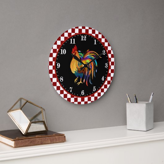 cute Country rooster Farmhouse decor Große Wanduhr (Büro)