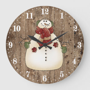 Cute Country snowman Holiday decor Große Wanduhr