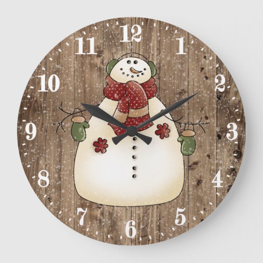 Cute Country snowman Holiday decor Große Wanduhr (Vorderseite)