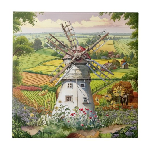 cute Country windmill lovers  Fliese (Vorderseite)