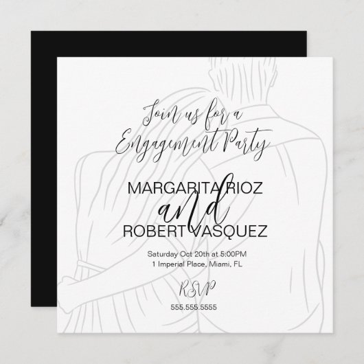 Cute Couple Hugging Script Engagement Party Save The Date (Vorne/Hinten)