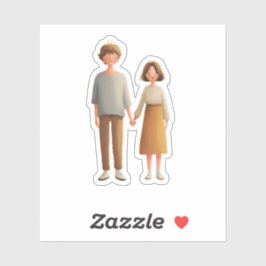 Cute Couple Illustration Sticker, Holding Hands Aufkleber