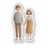 Cute Couple Illustration Sticker, Holding Hands Aufkleber (Vorderseite)