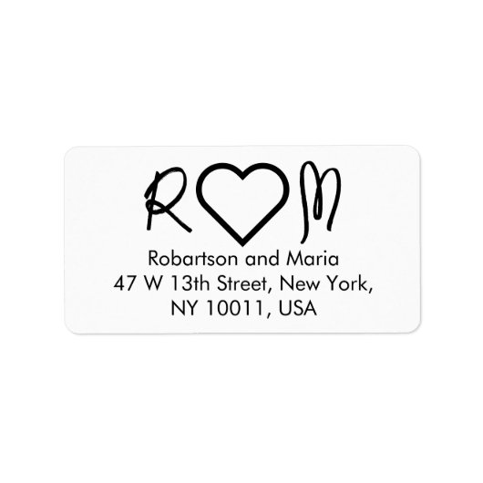 Cute Couple Monogram Heart Return Address Adressaufkleber (Vorne)