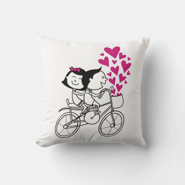 Cute Couple on Bicycle – Romantic Illustration Des Kissen (Vorderseite)