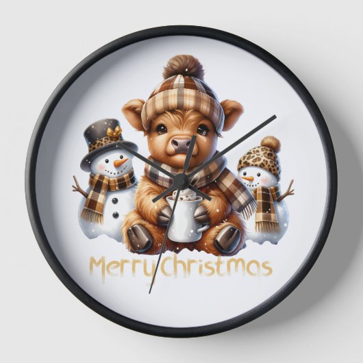 Cute Cow Christmas Wall Clock Uhr (Vorderseite)