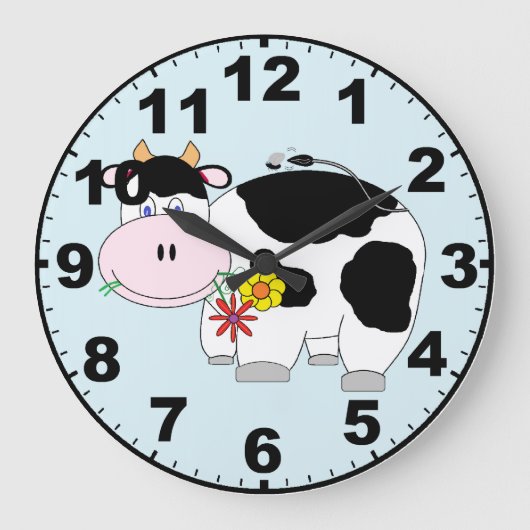 Cute Cow Clock with Numbers Große Wanduhr (Vorderseite)